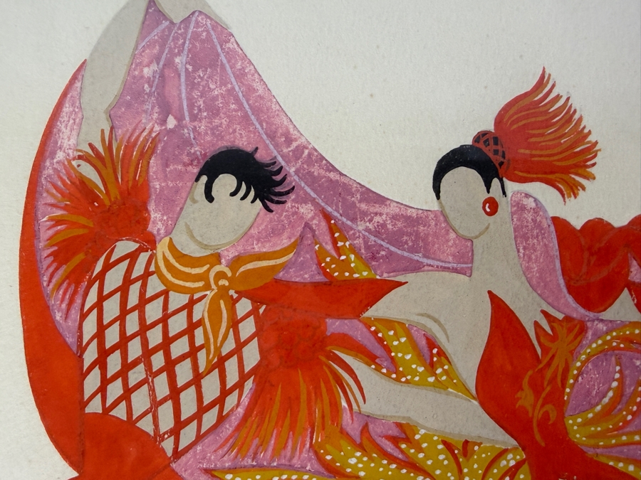Just Added - Romain (Erte) De Tirtoff (1892-1990, Russia) Original Gouache On Paper Costume Design Signed Lower Left And Titled Verso 13W X 9.5 Framed 21W X 17.5'H [Photo 7]