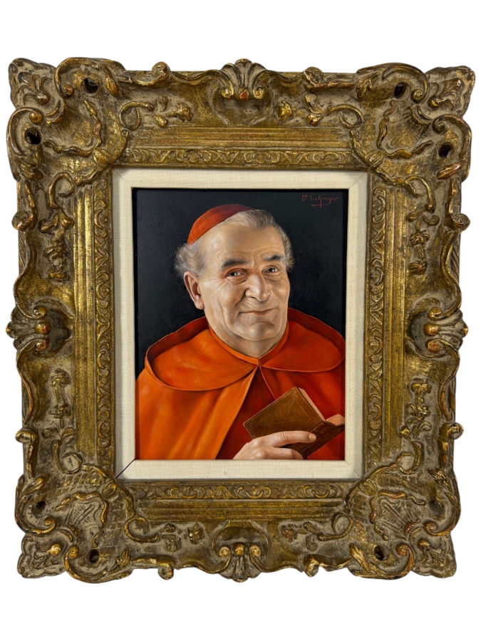 Just Added - Otto Eichinger (1922-2004, Austria) Original Oil Painting On Board Titled 'Cardinal' 8 X 10.5 Framed 15 X 17