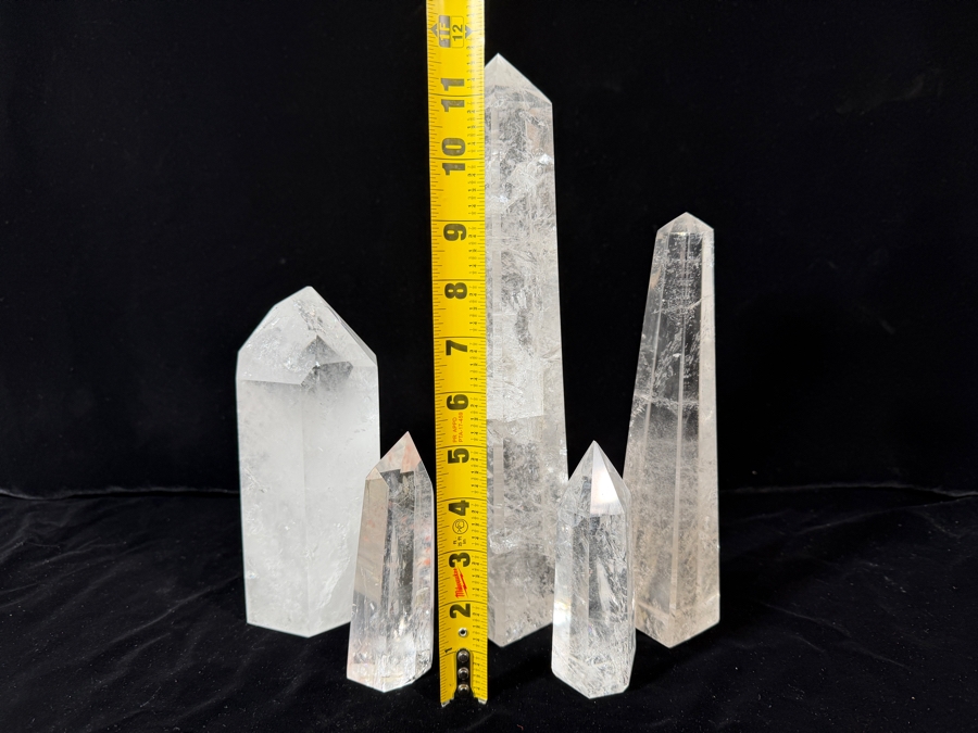 Just Added - Collection Of Five Natural Polished White Clear Quartz Crystal Obelisks Wands 5'H - 11.5'H [Photo 2]