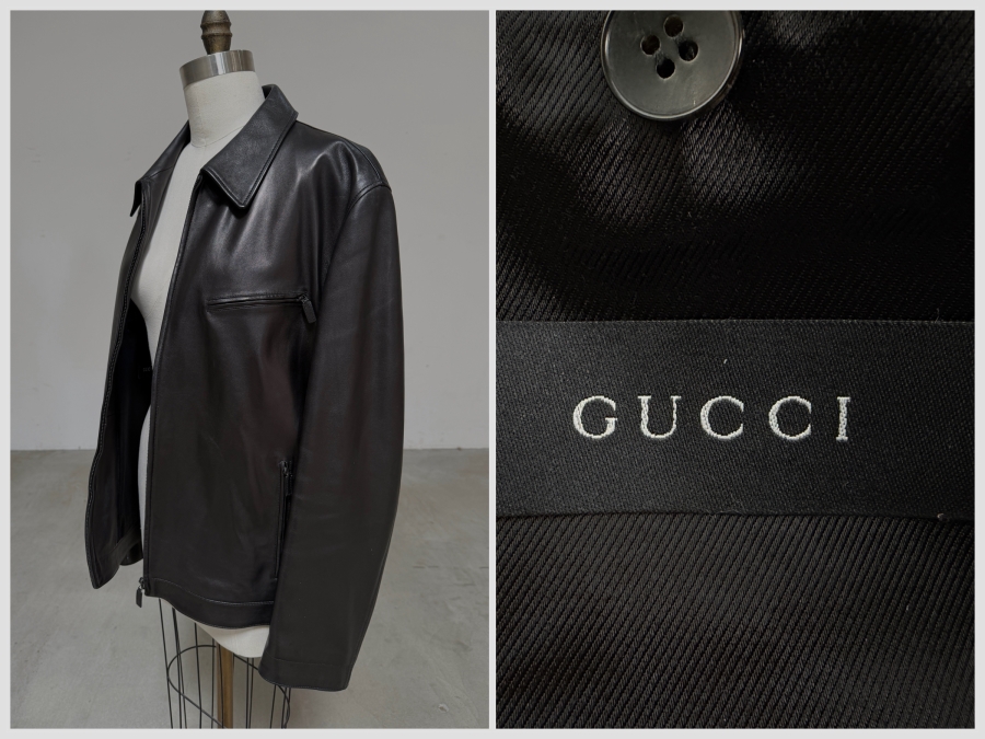 Just Added - Men's GUCCI Black Lambskin Leather Jacket Size 56 Made In Italy