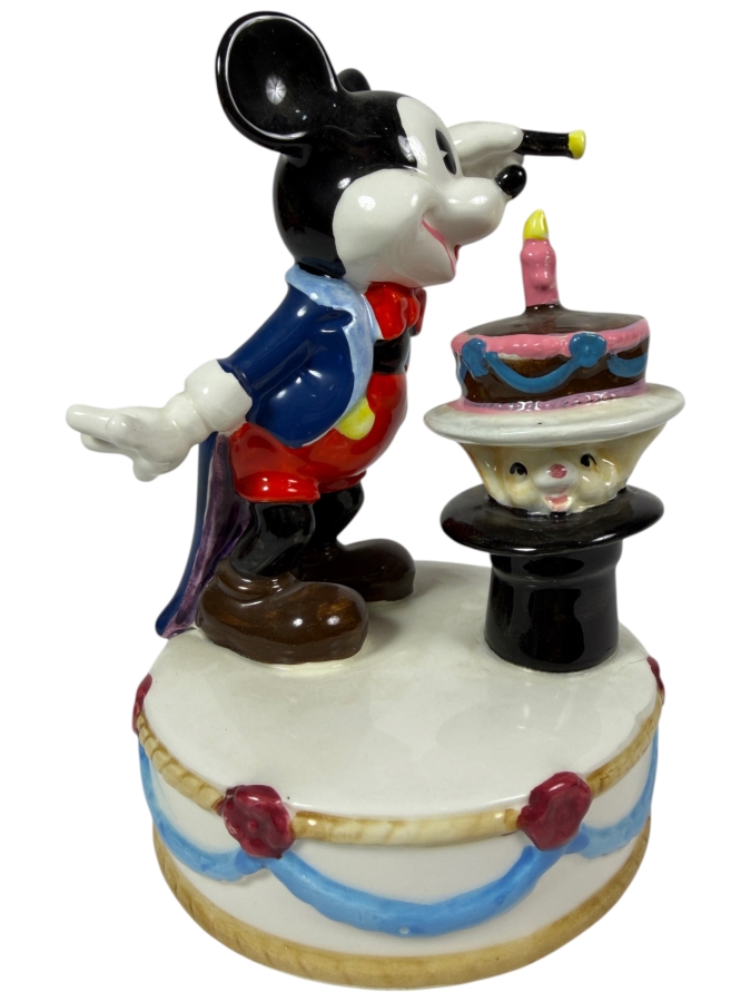 Vintage Disney Schmid Mickey Mouse Magician 50th Birthday Revolving Music Box Plays 'It's A Small World' 7'H