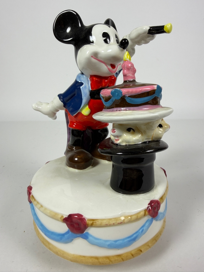Vintage Disney Schmid Mickey Mouse Magician 50th Birthday Revolving Music Box Plays 'It's A Small World' 7'H [Photo 2]