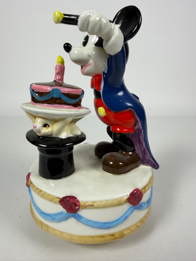 Vintage Disney Schmid Mickey Mouse Magician 50th Birthday Revolving Music Box Plays 'It's A Small World' 7'H [Photo 3]