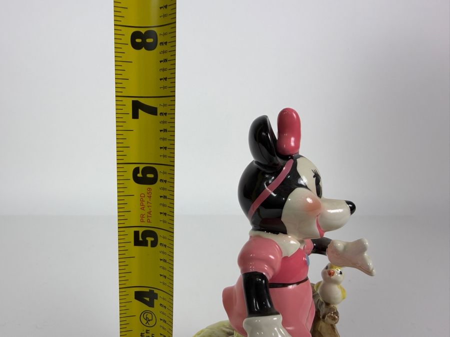 Vintage Disney Schmid Minnie Mouse Ceramic Revolving Music Box With Bird And Watering Can 7'H [Photo 6]