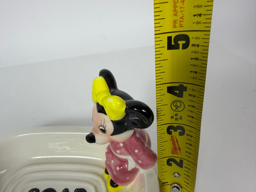 Vintage Walt Disney Productions Minnie Mouse Ceramic Bathtub Soap Dish In Pink Robe 6'W X 4'H [Photo 7]