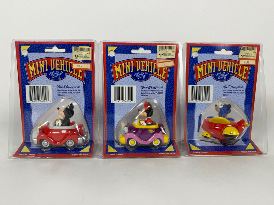 (3) Vintage Walt Disney World Die-Cast Mini Vehicle Toy Set Mickey Minnie And Donald New In Package [Photo 5]