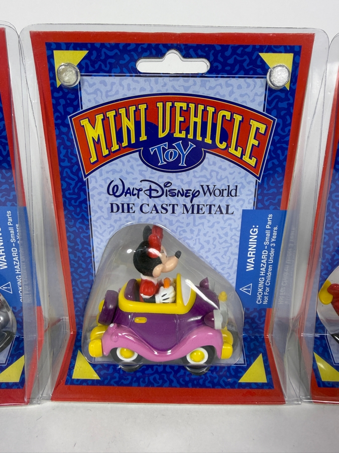 (3) Vintage Walt Disney World Die-Cast Mini Vehicle Toy Set Mickey Minnie And Donald New In Package [Photo 3]