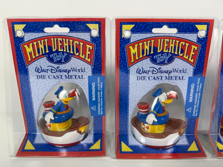 (4) Vintage Walt Disney World Die-Cast Mini Vehicle Toy Set Donald Tugboat Goofy Train And Pluto Wagon New In Package [Photo 2]