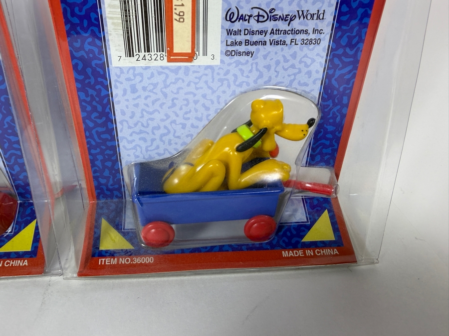 (4) Vintage Walt Disney World Die-Cast Mini Vehicle Toy Set Donald Tugboat Goofy Train And Pluto Wagon New In Package [Photo 4]