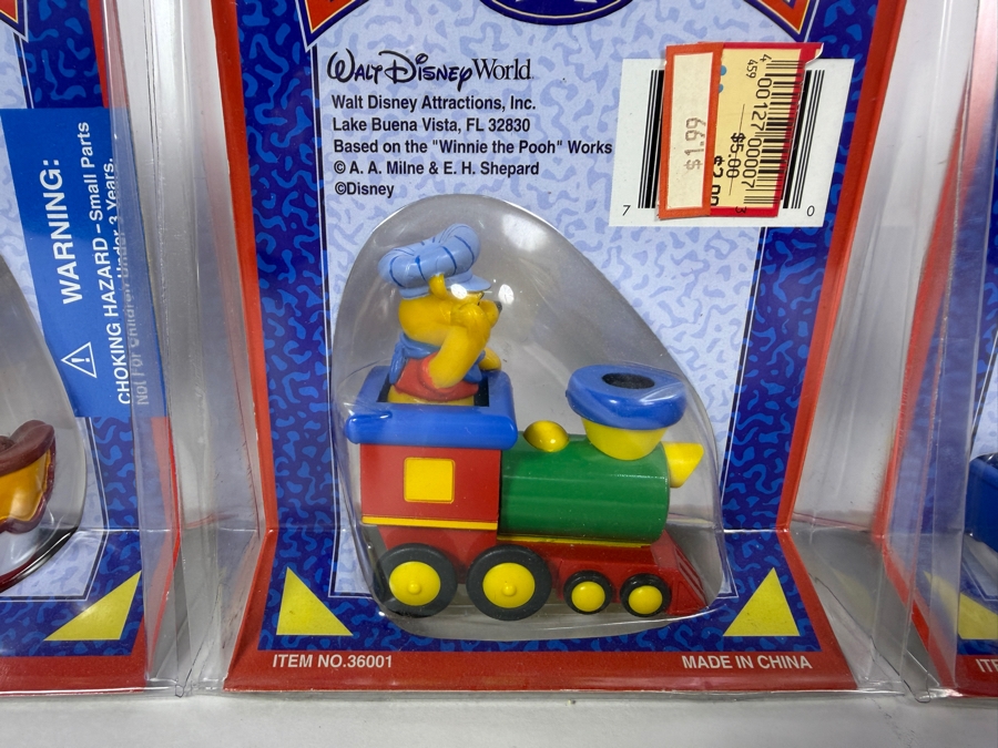 (4) Vintage Walt Disney World Die-Cast Mini Vehicle Toy Set Donald Tugboat Goofy Train And Pluto Wagon New In Package [Photo 3]