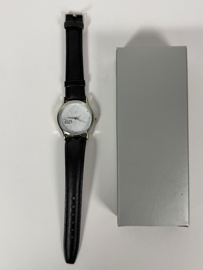 Disney D23 Member Exclusive Marching Mickey Mouse Silver Tone Quartz Watch With Black Leather Band [Photo 3]