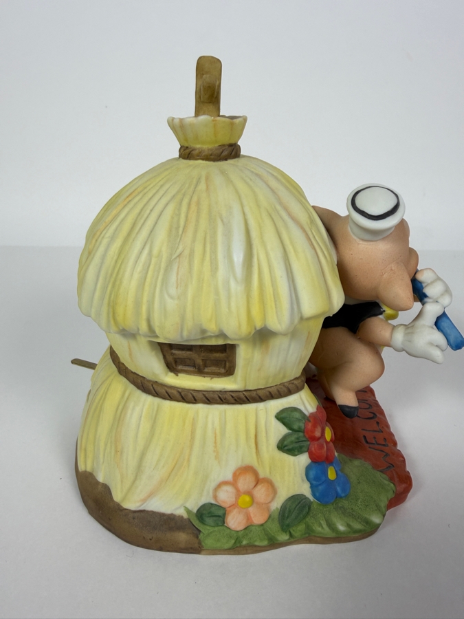 Vintage Walt Disney Productions Three Little Pigs Fifer Pig Musical Straw House Figurine Music Box 6'H [Photo 6]