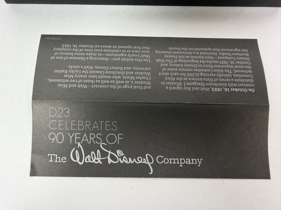 Disney D23 Member Exclusive 90th Anniversary Commemorative Pen Set With Reproduction 1923 Contract Signatures [Photo 6]