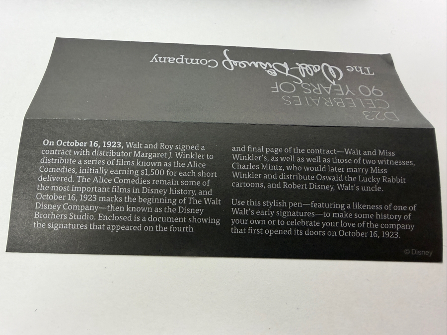 Disney D23 Member Exclusive 90th Anniversary Commemorative Pen Set With Reproduction 1923 Contract Signatures [Photo 7]