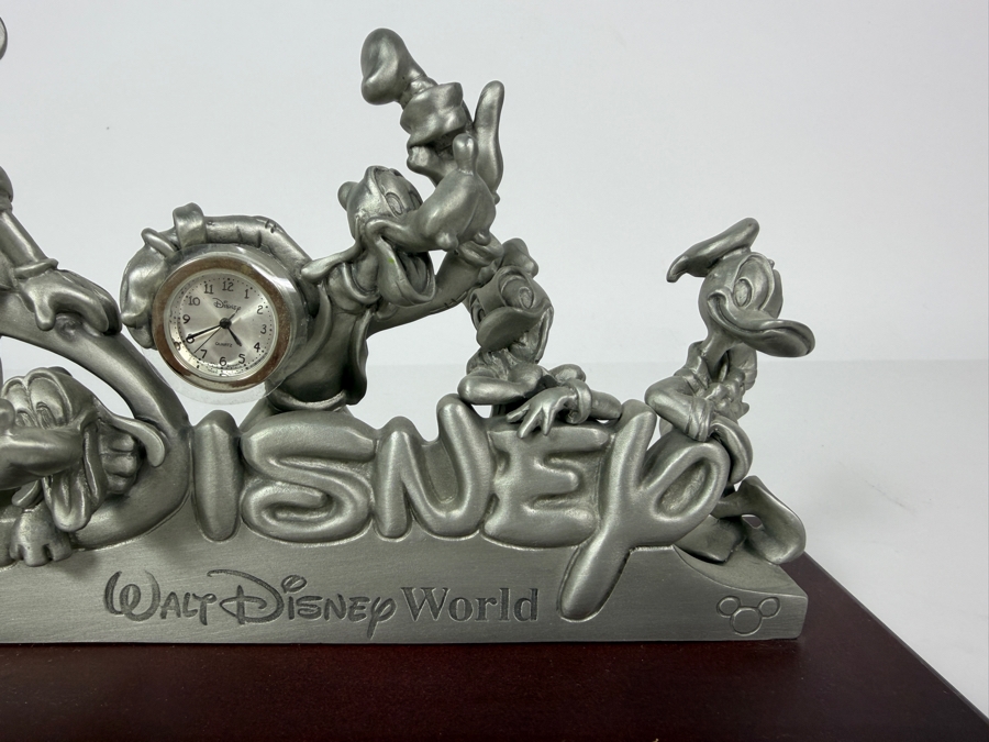 Vintage Walt Disney World Pewter Fab Five Character Desk Clock On Wood Base Limited Edition 1,259 Of 3,000 10'W X 4'D [Photo 6]