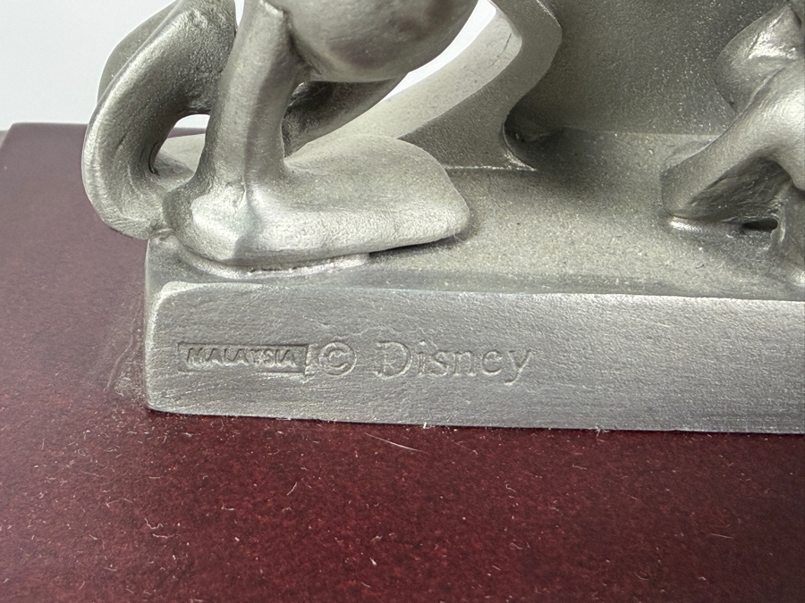 Vintage Walt Disney World Pewter Fab Five Character Desk Clock On Wood Base Limited Edition 1,259 Of 3,000 10'W X 4'D [Photo 9]