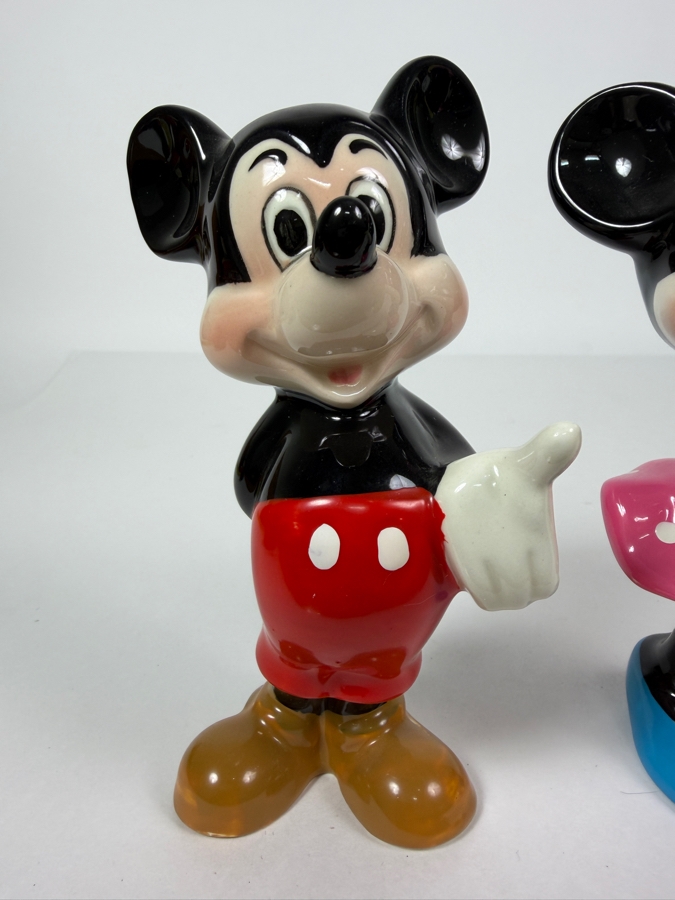 Vintage Walt Disney Productions Japan Mickey And Minnie Mouse Glossy Ceramic Figurines 5.5'H [Photo 2]