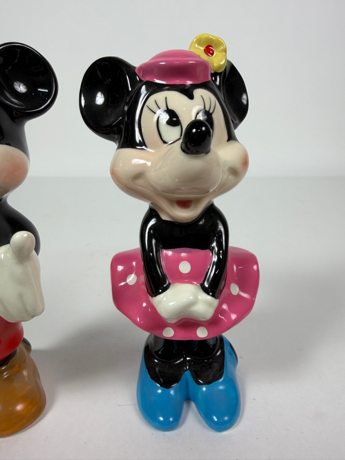 Vintage Walt Disney Productions Japan Mickey And Minnie Mouse Glossy Ceramic Figurines 5.5'H [Photo 3]
