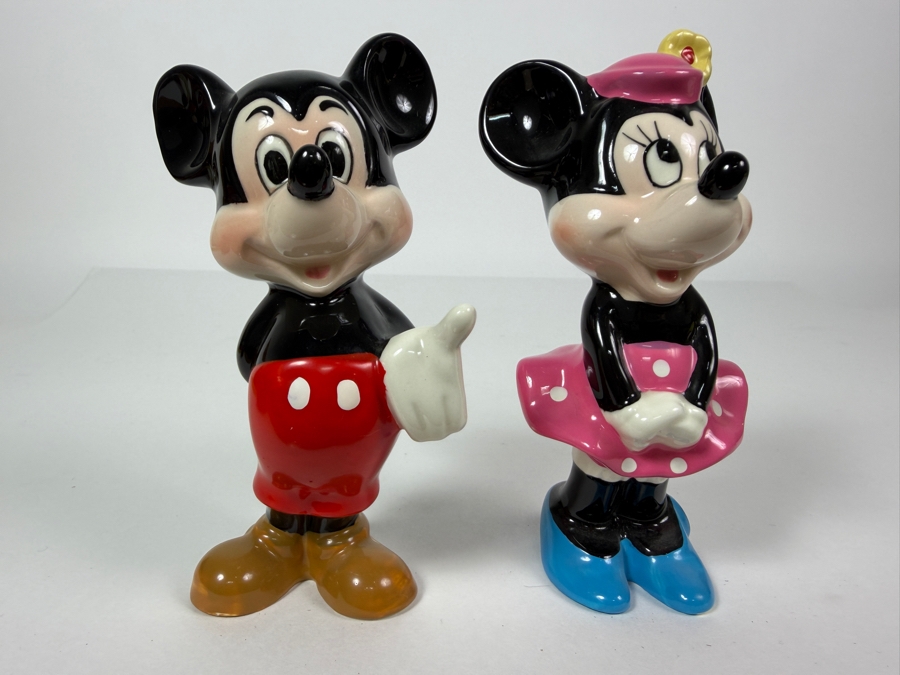 Vintage Walt Disney Productions Japan Mickey And Minnie Mouse Glossy Ceramic Figurines 5.5'H [Photo 4]