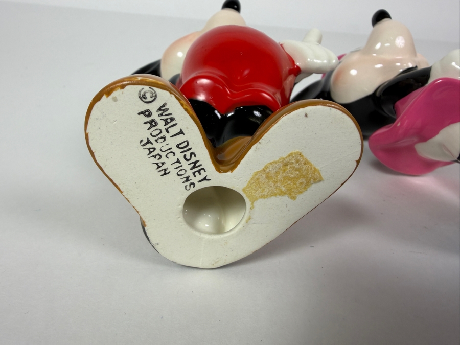 Vintage Walt Disney Productions Japan Mickey And Minnie Mouse Glossy Ceramic Figurines 5.5'H [Photo 7]