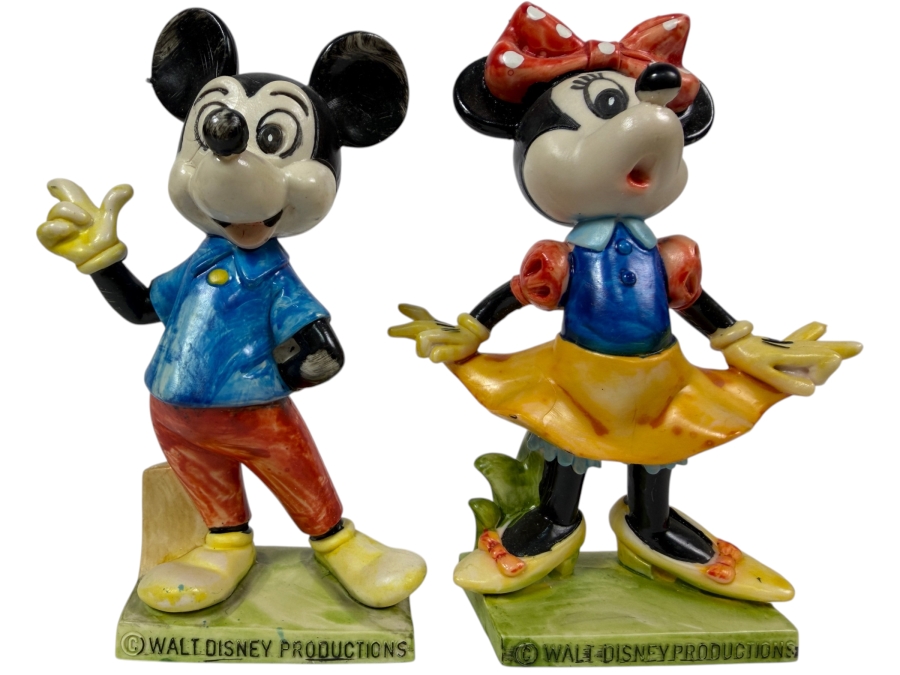 Vintage Fontanini Italy Walt Disney Productions Mickey Mouse And Minnie Mouse Resin Figurines 5'H