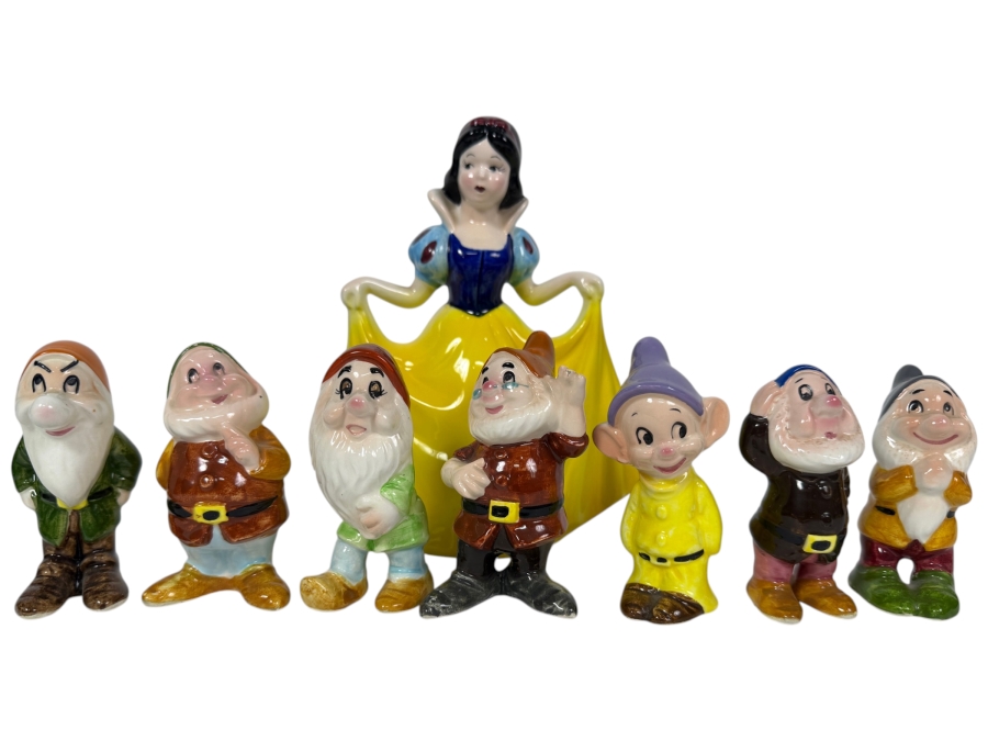 Vintage Walt Disney Productions Snow White And The Seven Dwarfs Ceramic Figurine Set 3.5' - 7'H