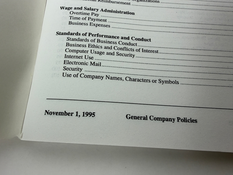 Vintage Walt Disney Productions Employee Policy Manual General Company Policies Dated November 1, 1995 [Photo 3]