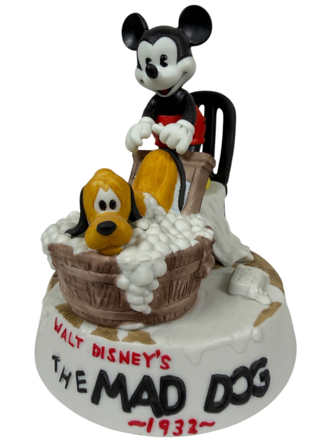 Vintage Limited Edition Walt Disney's Cartoon Classics Limited Edition Collectible Porcelain Figurine Titled 'Walt Disney's The Mad Dog 1932' Mickey And Pluto 6'H