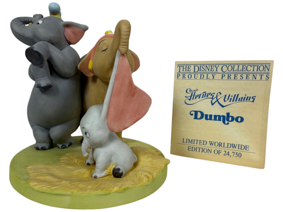 Vintage Grolier 1985 Disney Collection Heroes & Villains Dumbo Limited Edition 488/24,750 Porcelain Figurine Designed By Walt Disney Artists 5.25'H