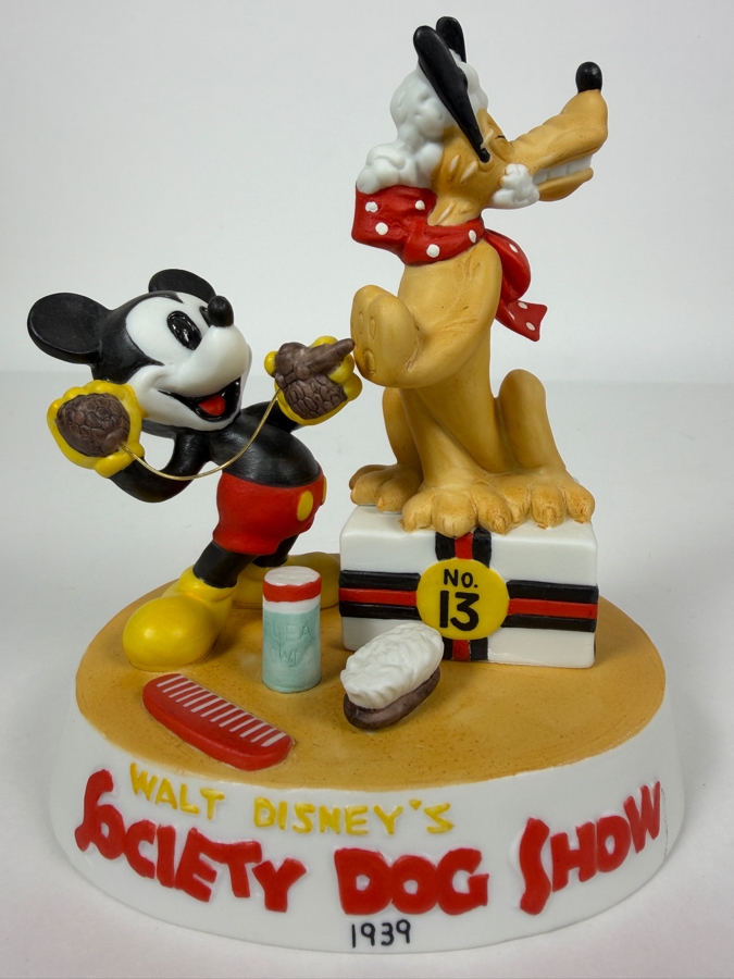 Vintage Walt Disney's Cartoon Classics Limited Edition Collectible Porcelain Figurine Walt Disney's Society Dog Show 1939 Mickey Mouse And Pluto Limited Edition 16/15,000 Figurine 6'H [Photo 2]