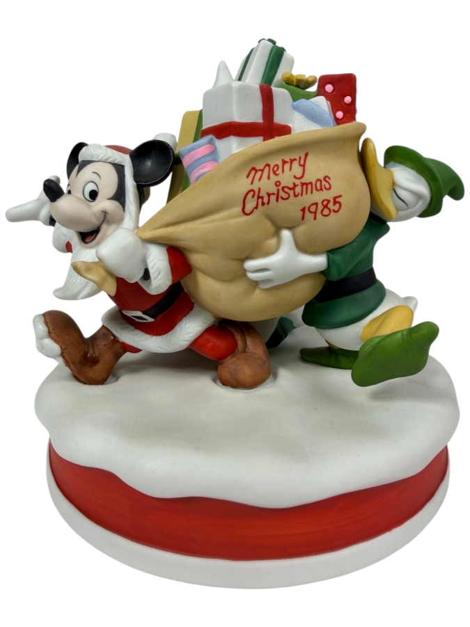 Vintage Grolier The Disney Collection Christmas 1985 'Santa's Helpers' Mickey And Donald Limited Edition Figurine Designed By Walt Disney Artists 6.5'H