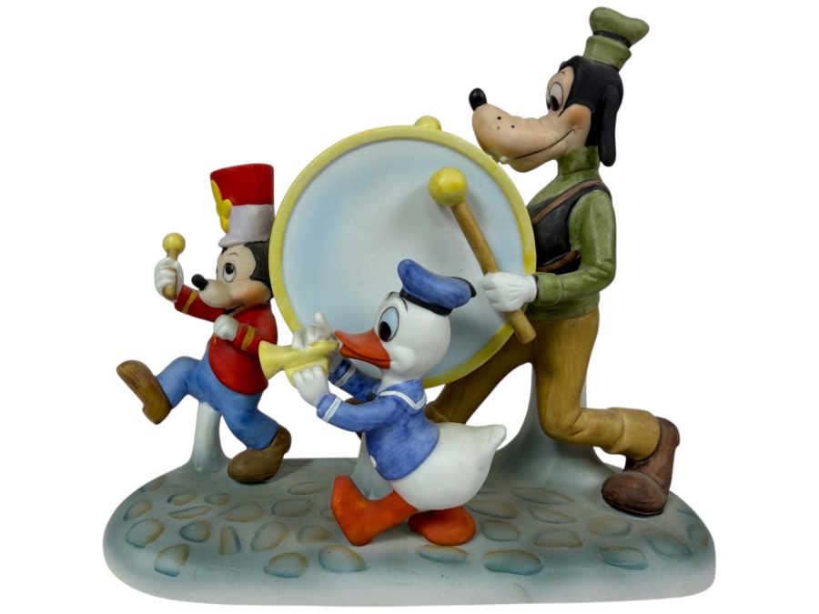 Vintage Walt Disney Productions Mickey Donald And Goofy Marching Band Porcelain Figurine 6.5'H