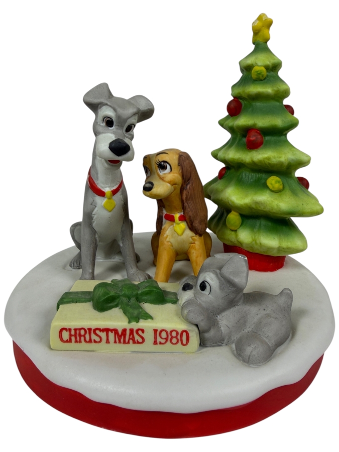 Vintage Grolier The Disney Collection Christmas 1980 Lady And The Tramp Bisque Figurine Designed By Walt Disney Artists 6'H