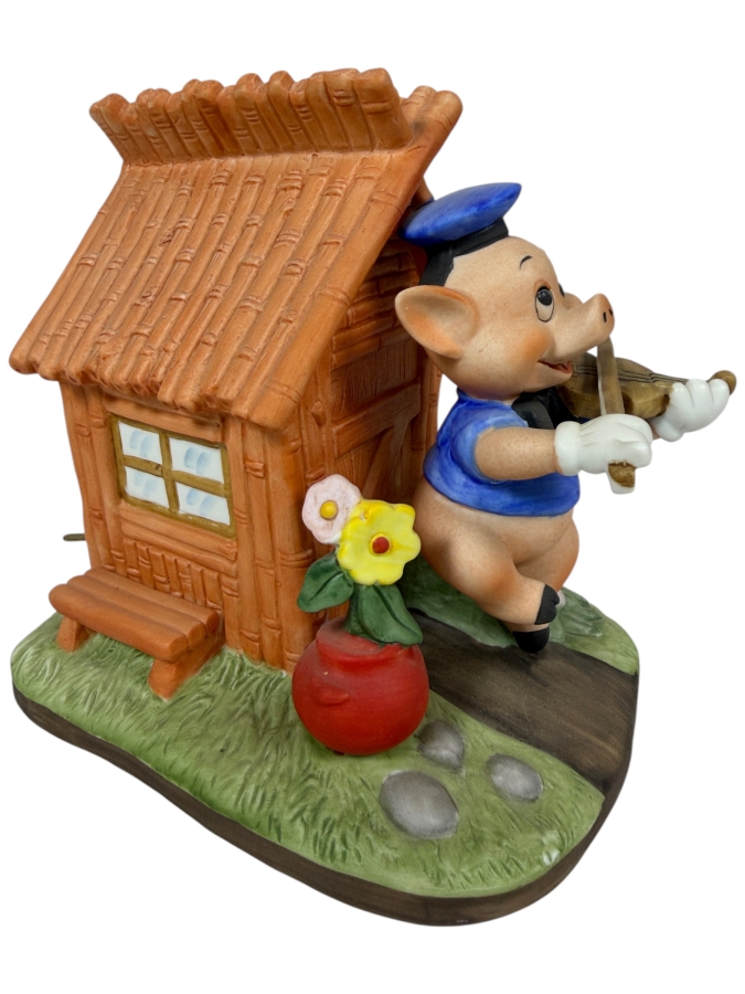Vintage Walt Disney Productions Three Little Pigs Fiddler Pig Music Box Figurine 5.75'H
