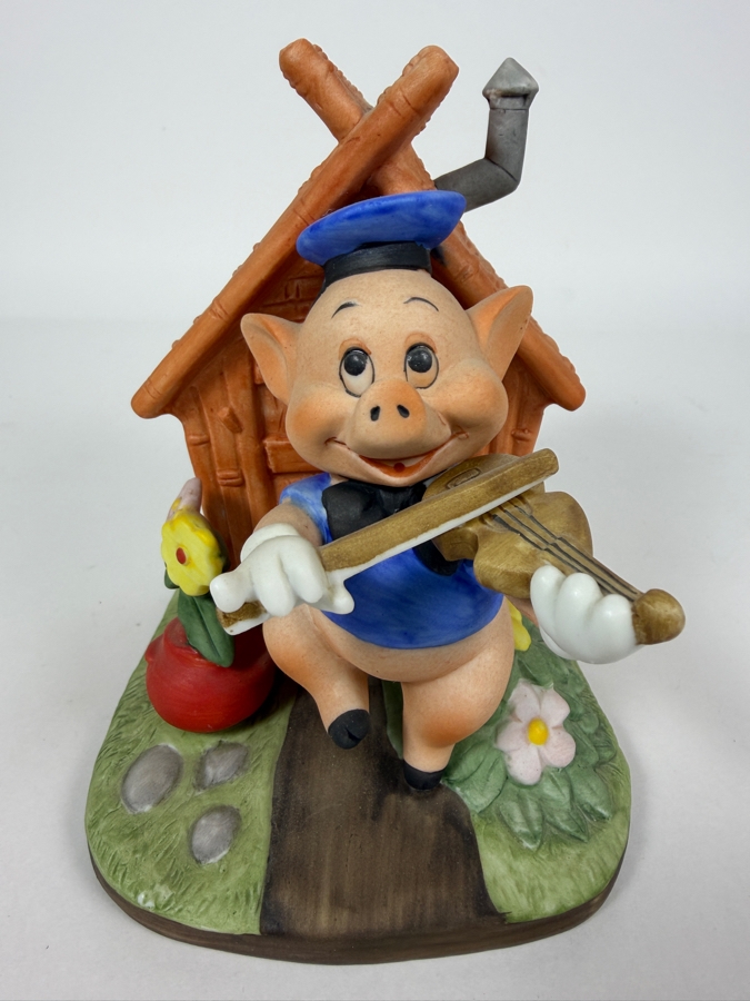 Vintage Walt Disney Productions Three Little Pigs Fiddler Pig Music Box Figurine 5.75'H [Photo 2]