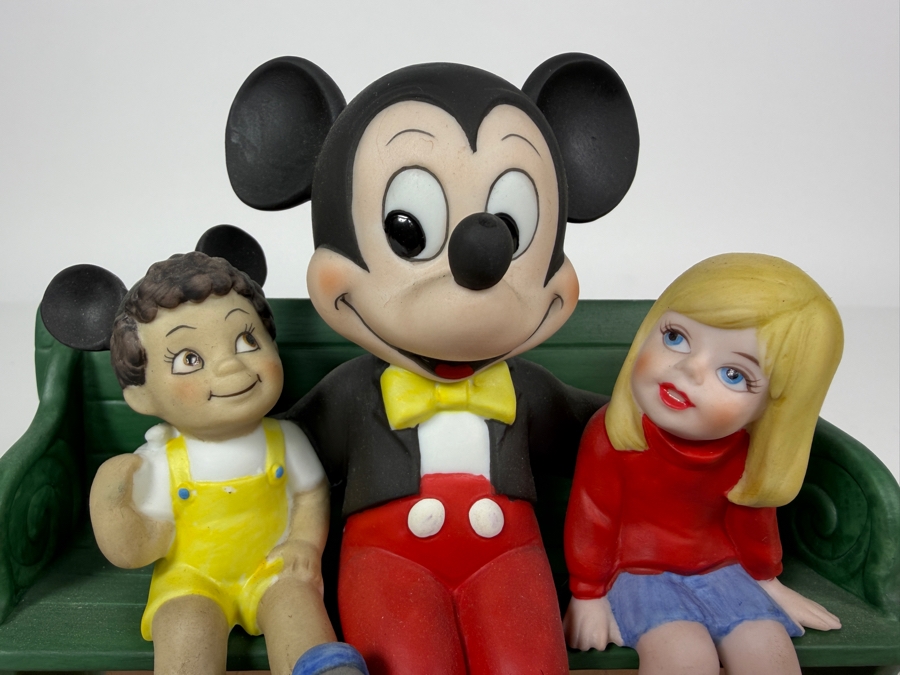Vintage Walt Disney World Mickey Mouse Sitting On Bench With Children Porcelain Figurine 5.5'H [Photo 2]