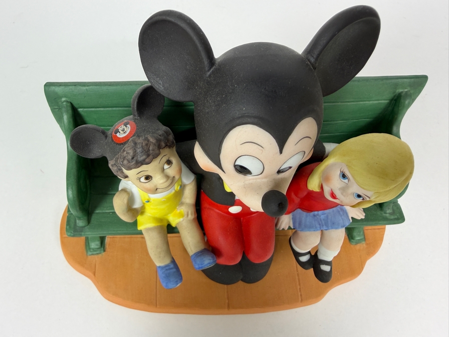Vintage Walt Disney World Mickey Mouse Sitting On Bench With Children Porcelain Figurine 5.5'H [Photo 3]