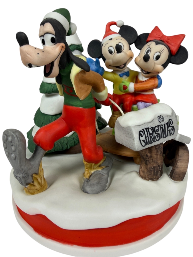 Vintage Grolier The Disney Collection Christmas 1989 'The Sleigh Ride' Limited Edition 8,402/25,000 Mickey Minnie And Goofy Figurine Designed By Walt Disney Artists 6'H