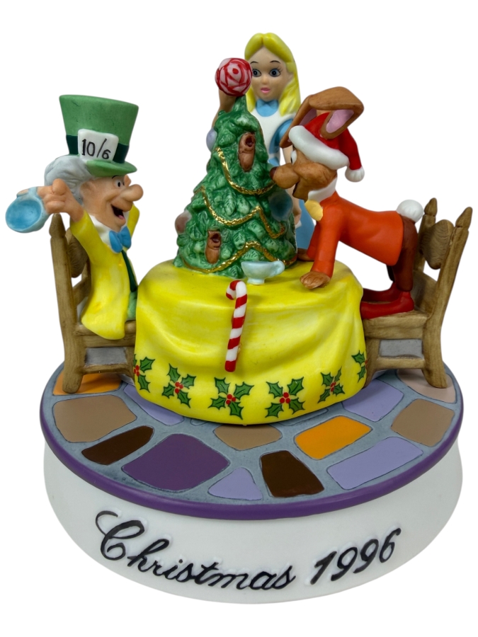 Grolier Disney Collectibles 'Christmas In Wonderland' Alice Mad Hatter And March Hare 1996 Limited Edition 1,930/25,000 Figurine 5.5'H