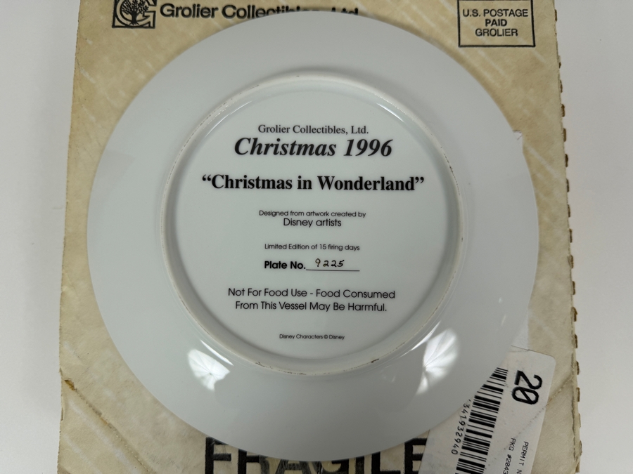 Vintage Grolier Disney 'Christmas In Wonderland' Alice Mad Hatter And March Hare 1996 Limited Edition #9225 Collector Plate 8.5'W [Photo 4]