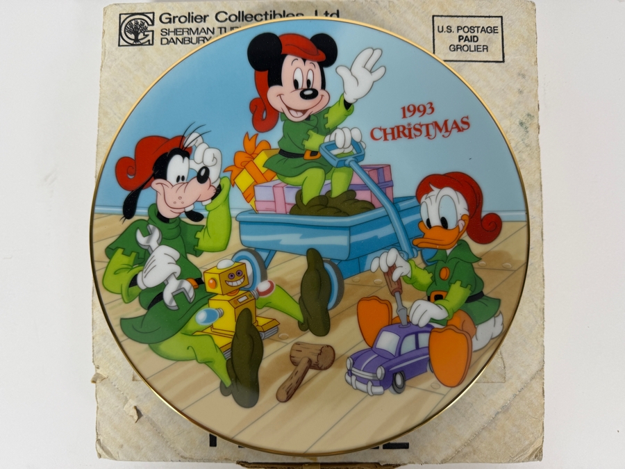 Vintage Grolier Disney 'Santa's Workshop' Mickey Goofy And Donald 1993 Limited Edition 14,373/50,000 Collector Plate 8.5'W [Photo 2]