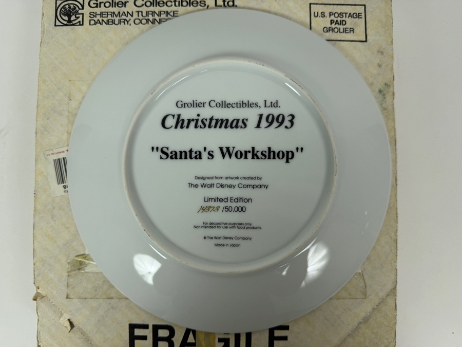 Vintage Grolier Disney 'Santa's Workshop' Mickey Goofy And Donald 1993 Limited Edition 14,373/50,000 Collector Plate 8.5'W [Photo 4]