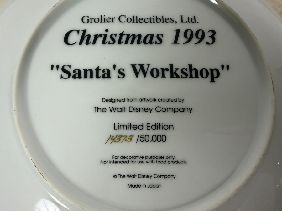 Vintage Grolier Disney 'Santa's Workshop' Mickey Goofy And Donald 1993 Limited Edition 14,373/50,000 Collector Plate 8.5'W [Photo 5]
