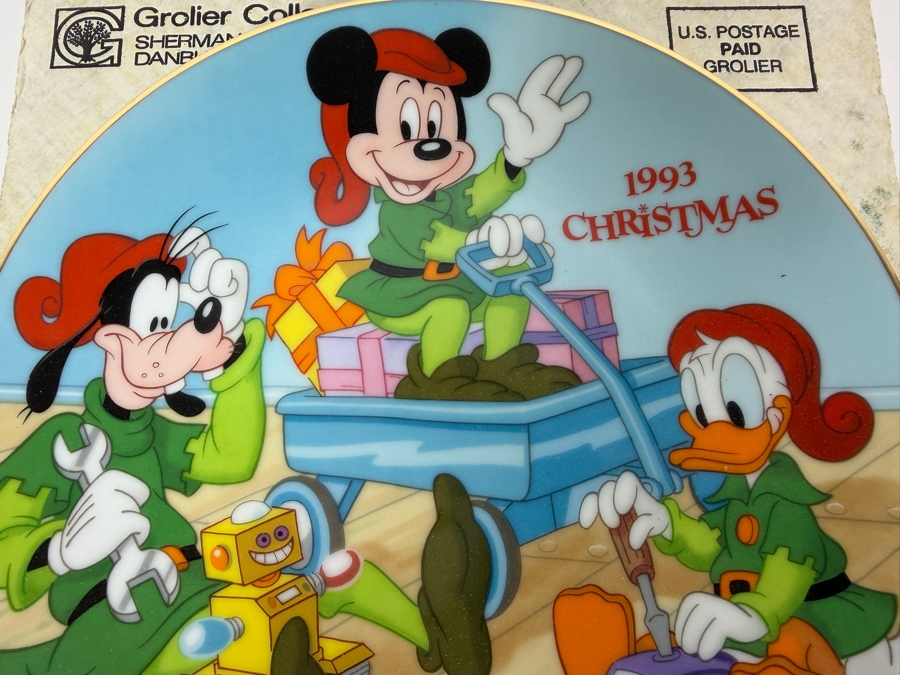 Vintage Grolier Disney 'Santa's Workshop' Mickey Goofy And Donald 1993 Limited Edition 14,373/50,000 Collector Plate 8.5'W [Photo 3]
