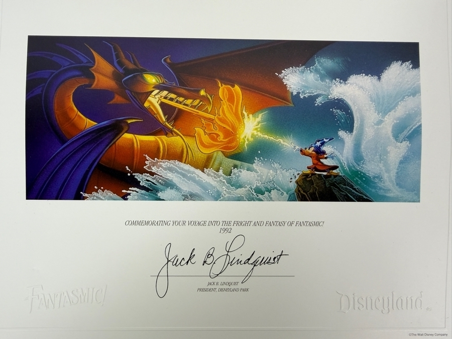 Vintage Disneyland 1992 Fantasmic! Commemorative Certificate Jack B. Lindquist Lithograph 11'W X 8.5'H [Photo 8]