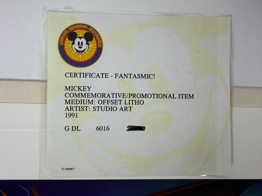 Vintage Disneyland 1992 Fantasmic! Commemorative Certificate Jack B. Lindquist Lithograph 11'W X 8.5'H [Photo 3]