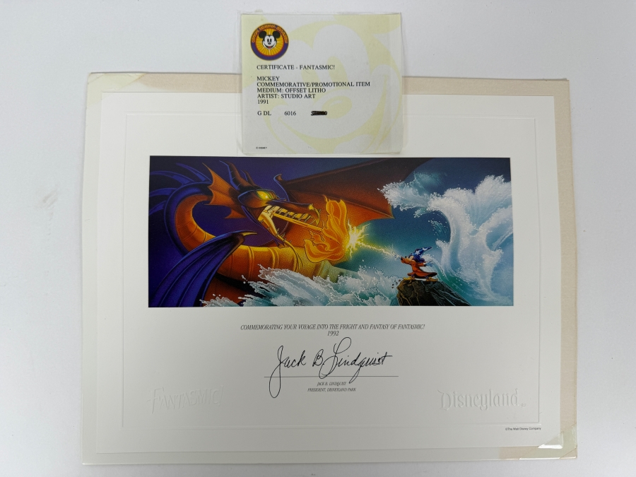 Vintage Disneyland 1992 Fantasmic! Commemorative Certificate Jack B. Lindquist Lithograph 11'W X 8.5'H [Photo 2]