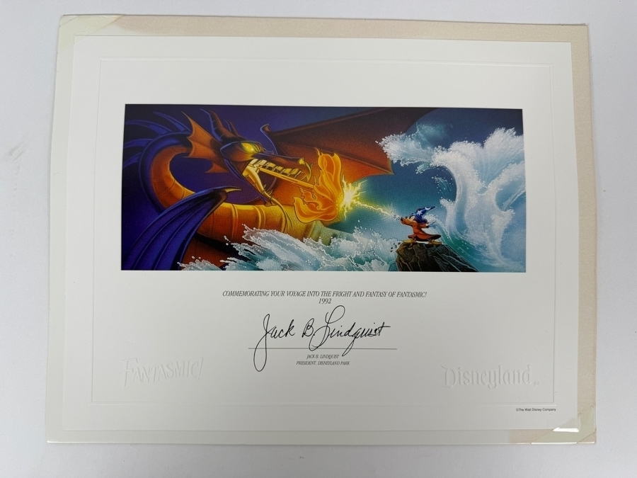 Vintage Disneyland 1992 Fantasmic! Commemorative Certificate Jack B. Lindquist Lithograph 11'W X 8.5'H [Photo 4]