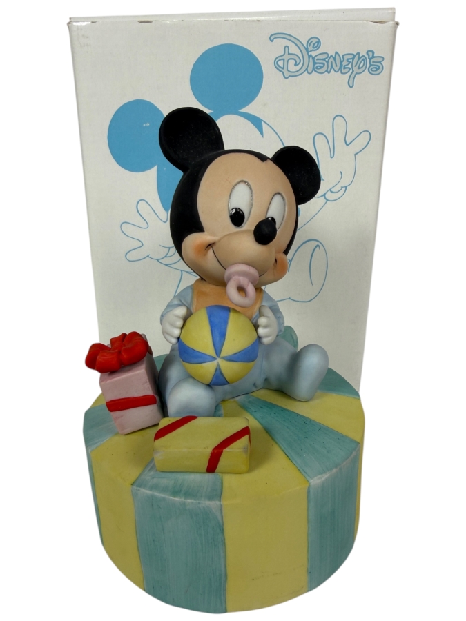 Vintage 1984 Disney Babies Goebel 'Happy Birthday' Baby Mickey Mouse Rotating Music Box 5.75'H