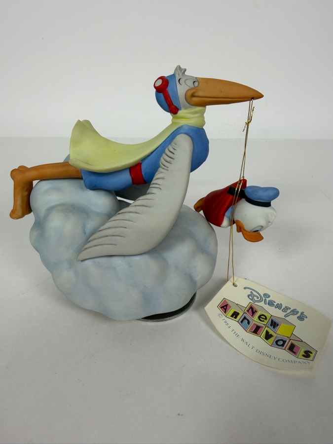 Vintage 1984 Disney Babies New Arrivals Goebel Baby Donald And Stork Music Box 5'H [Photo 3]